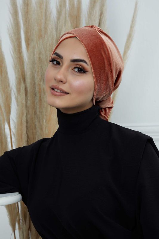 Kuşaklı Kadife Bone,B-31K Somon - 4