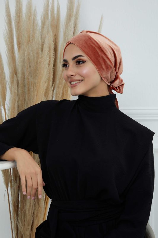 Kuşaklı Kadife Bone,B-31K Somon - 6