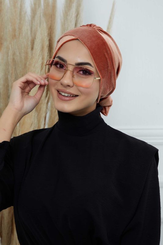 Kuşaklı Kadife Bone,B-31K Somon - 7