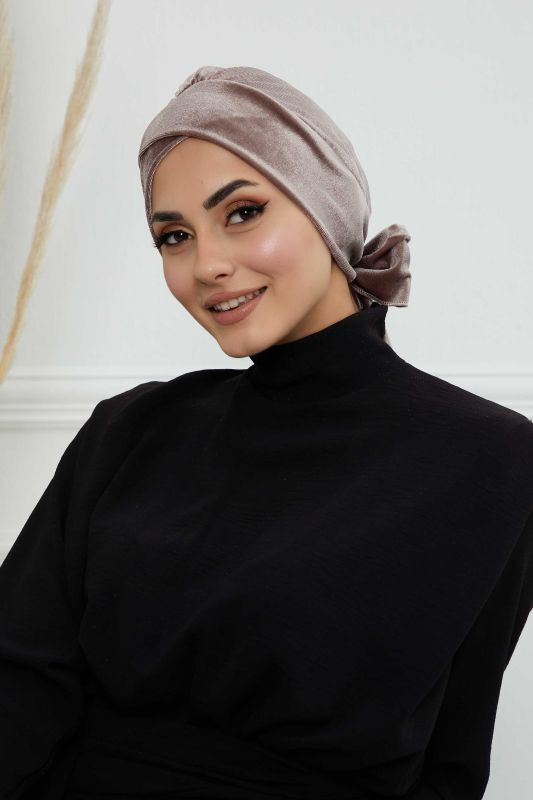 Kuşaklı Kadife Bone,B-31K Vizon - 1