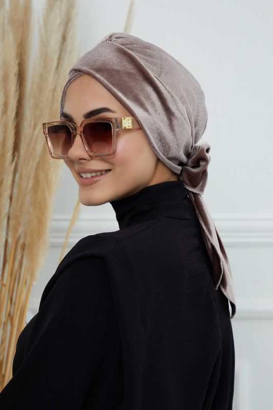 Kuşaklı Kadife Bone,B-31K Vizon - 6