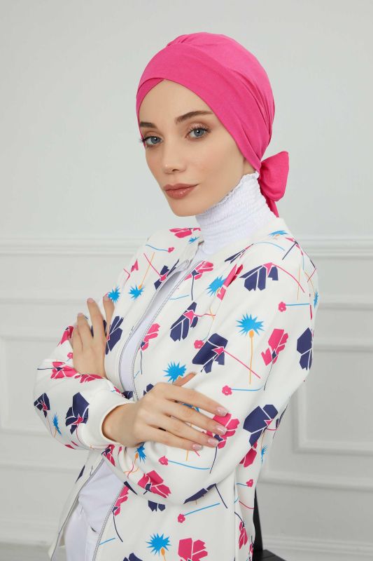 قلنسوة قطنية ممشطة بحزام، B-31 فوشيا - 6