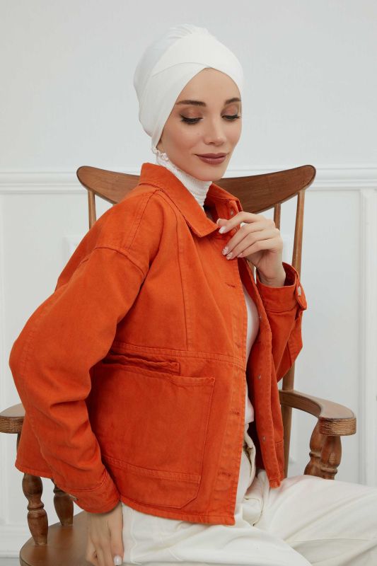 Kuşaklı Penye Bone,B-31 Krem - 5