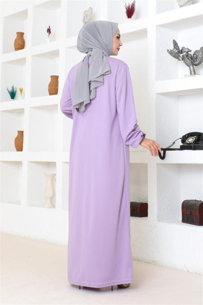 MG - Kuşaklı Tesettür Elbise LİLA