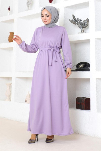 Kuşaklı Tesettür Elbise LİLA - Thumbnail