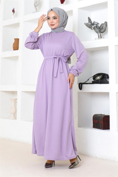 Kuşaklı Tesettür Elbise LİLA - Thumbnail