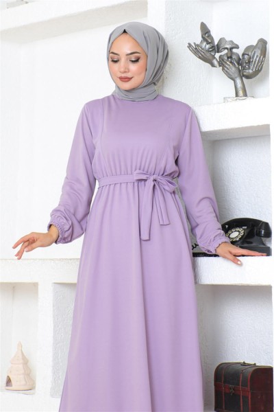 Kuşaklı Tesettür Elbise LİLA - Thumbnail