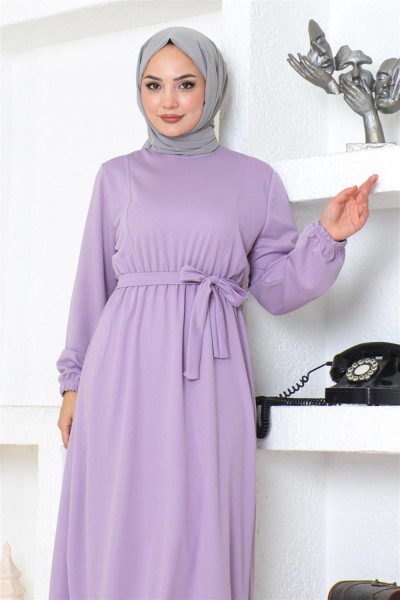 Kuşaklı Tesettür Elbise LİLA - Thumbnail