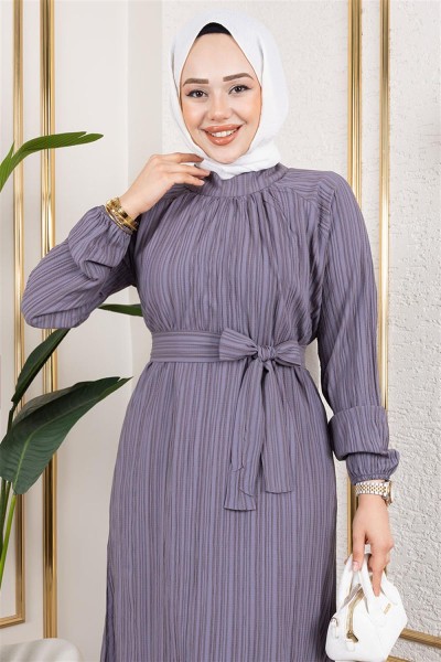 Kuşaklı Uzun Tesettür Tunik ANTRASİT - Thumbnail