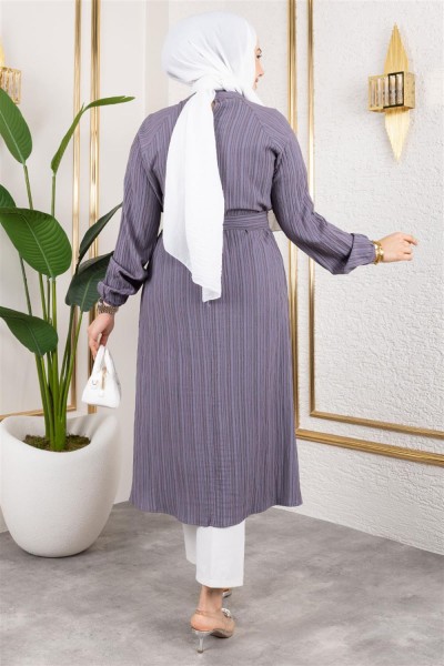 Kuşaklı Uzun Tesettür Tunik ANTRASİT - Thumbnail