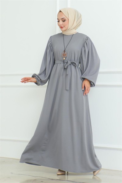 MG - Liva Tesettür Elbise GRİ