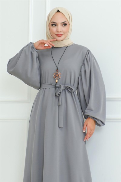 Liva Tesettür Elbise GRİ - Thumbnail