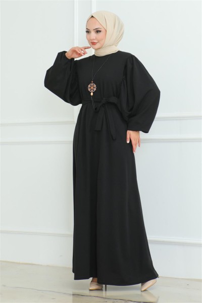 Liva Tesettür Elbise SİYAH - Thumbnail