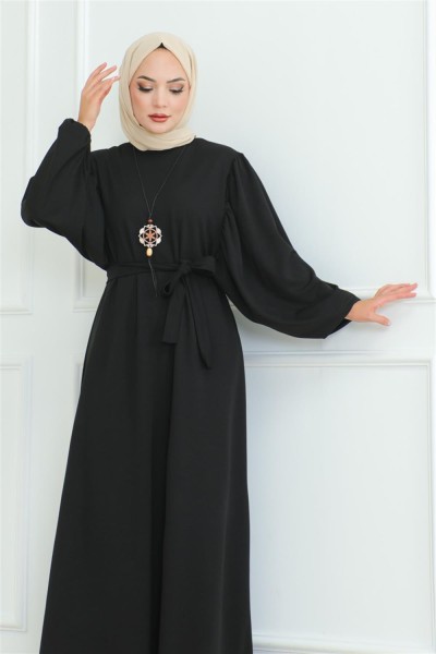 Liva Tesettür Elbise SİYAH - Thumbnail