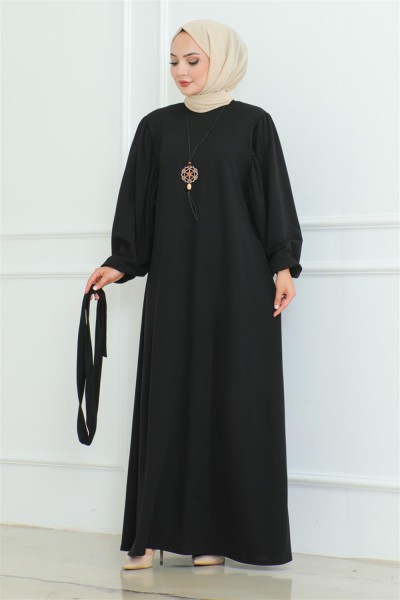 Liva Tesettür Elbise SİYAH - Thumbnail