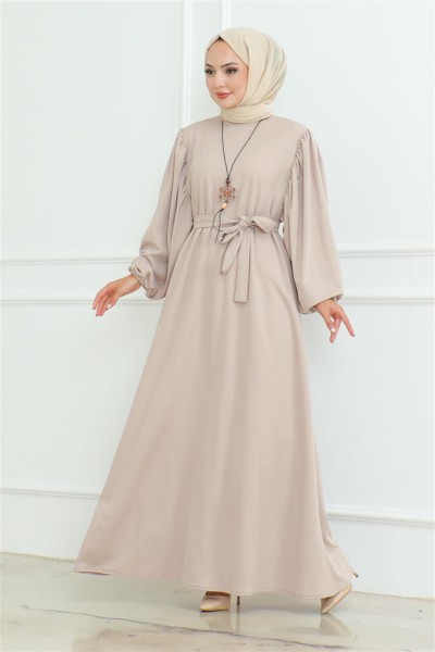 MG - Liva Tesettür Elbise VİZON