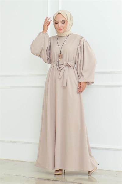 Liva Tesettür Elbise VİZON - Thumbnail