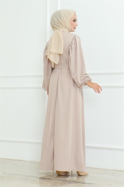 Liva Tesettür Elbise VİZON - Thumbnail