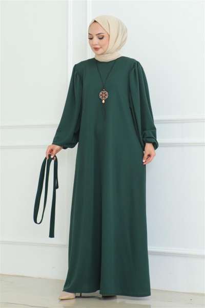 Liva Tesettür Elbise ZÜMRÜT YEŞİLİ - Thumbnail