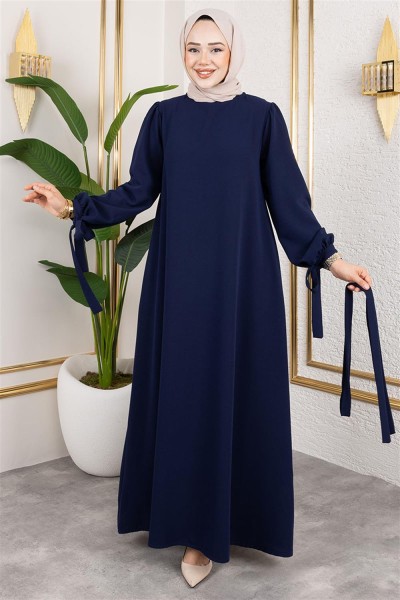 SGS - Manşeti Bağcıklı Tesettür Elbise LACİVERT
