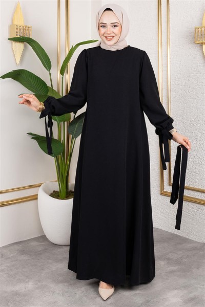 SGS - Manşeti Bağcıklı Tesettür Elbise SİYAH