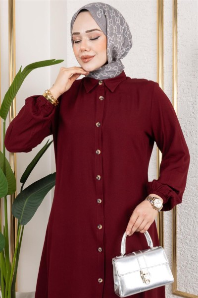Manşeti Lastikli Viskon Tunik BORDO - Thumbnail