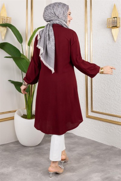Manşeti Lastikli Viskon Tunik BORDO - Thumbnail