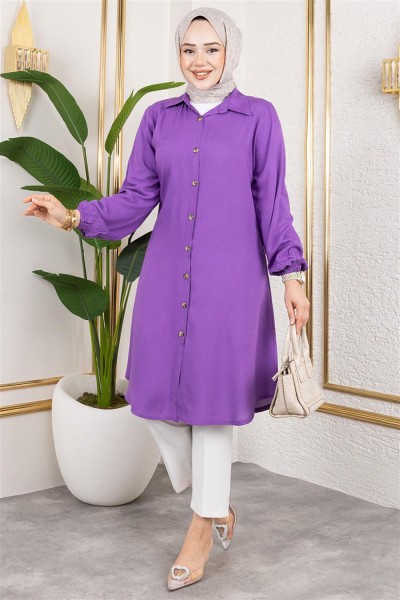 SGS - Manşeti Lastikli Viskon Tunik LİLA