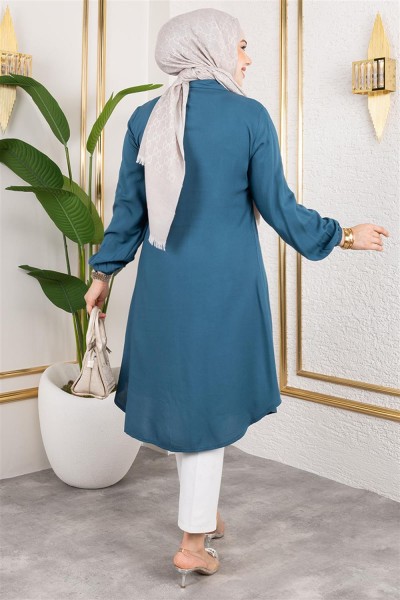 Manşeti Lastikli Viskon Tunik PETROL - Thumbnail