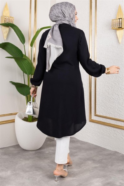 Manşeti Lastikli Viskon Tunik SİYAH - Thumbnail