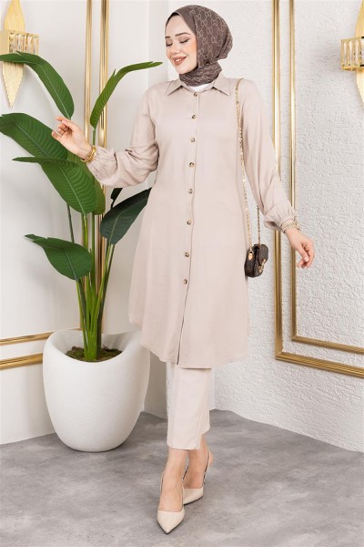 SGS - Manşeti Lastikli Viskon Tunik VİZON