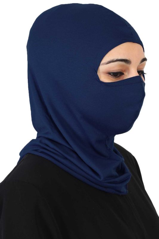Masked Combed Cotton Bonnet, TB-2 Navy Blue - 2