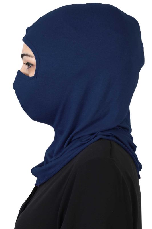 Masked Combed Cotton Bonnet, TB-2 Navy Blue - 3