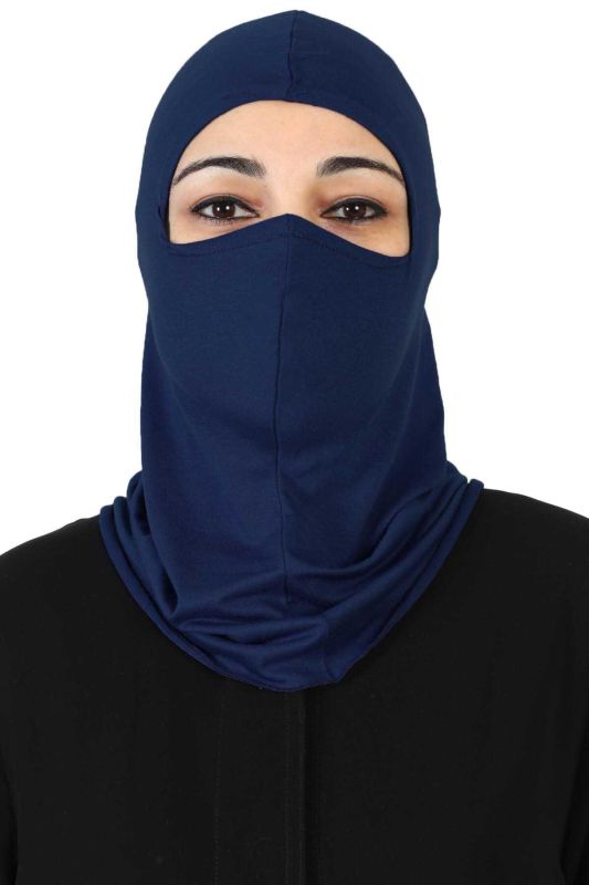 Masked Combed Cotton Bonnet, TB-2 Navy Blue - 5