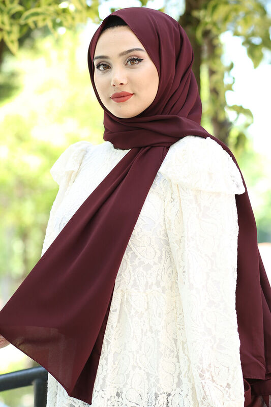 Medine İpeği Şal Koyu Bordo - 1