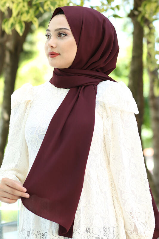 Medine İpeği Şal Koyu Bordo - 3