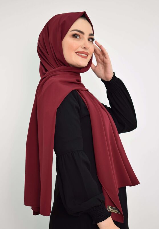 المدينة المنورة شال حرير MC1115 أحمر كلاريت - 3