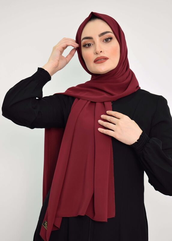المدينة المنورة شال حرير MC1115 أحمر كلاريت - 4