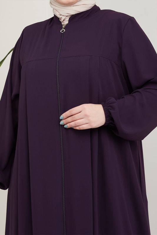 Medina Silk Hijab Pleat Detailed Abaya MDC-0165 Plum - 5