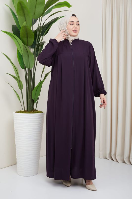 Medina Silk Hijab Pleat Detailed Abaya MDC-0165 Plum - 3