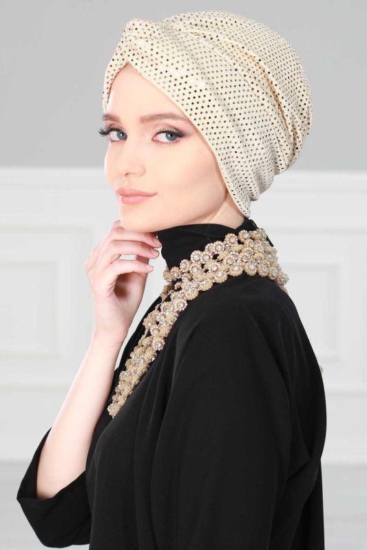 Maharaja Combed Cotton Bonnet Sequin, B-4MU Gold Sequin - 2