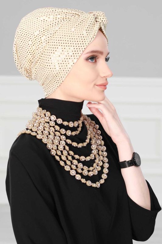 Maharaja Combed Cotton Bonnet Sequin, B-4MU Gold Sequin - 3