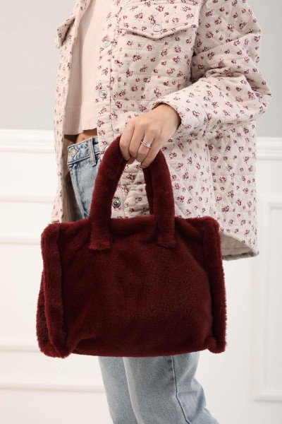 Moda Çizgi - Mini Peluş Çanta,CE-3 Bordo