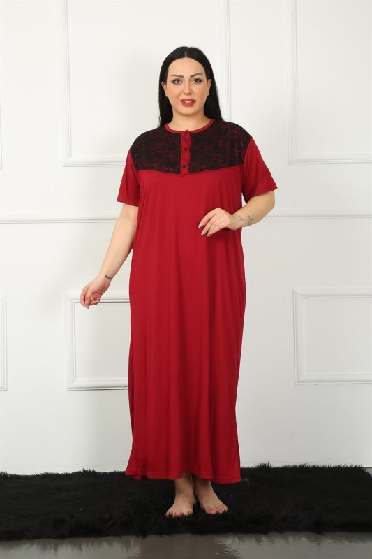 Moda Çizgi Big Dantelli Kısa Kol Bordo Anne Gecelik 1348 - 1
