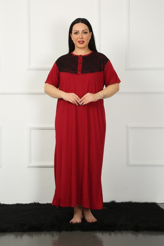 Moda Çizgi Big Dantelli Kısa Kol Bordo Anne Gecelik 1348 - 2