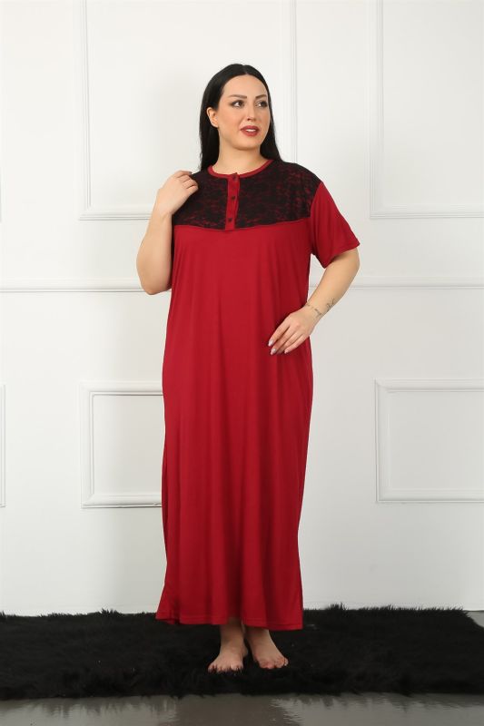 Moda Çizgi Big Dantelli Kısa Kol Bordo Anne Gecelik 1348 - 3