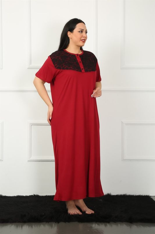 Moda Çizgi Big Dantelli Kısa Kol Bordo Anne Gecelik 1348 - 4