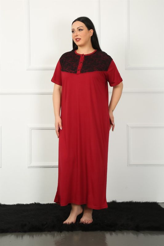 Moda Çizgi Big Dantelli Kısa Kol Bordo Anne Gecelik 1348 - 5