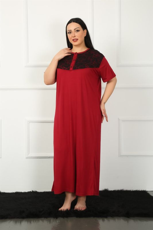 Moda Çizgi Big Dantelli Kısa Kol Bordo Anne Gecelik 1348 - 6