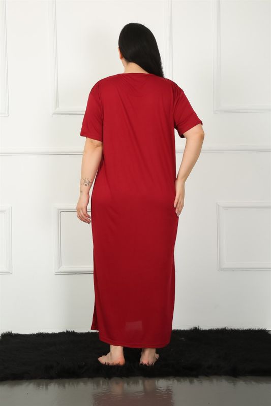 Moda Çizgi Big Dantelli Kısa Kol Bordo Anne Gecelik 1348 - 7